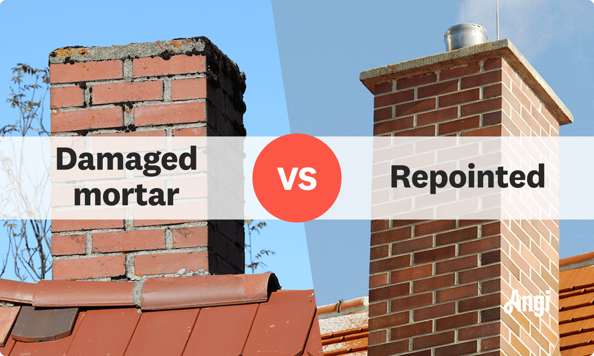 Brick chimney stack with fresh repointing