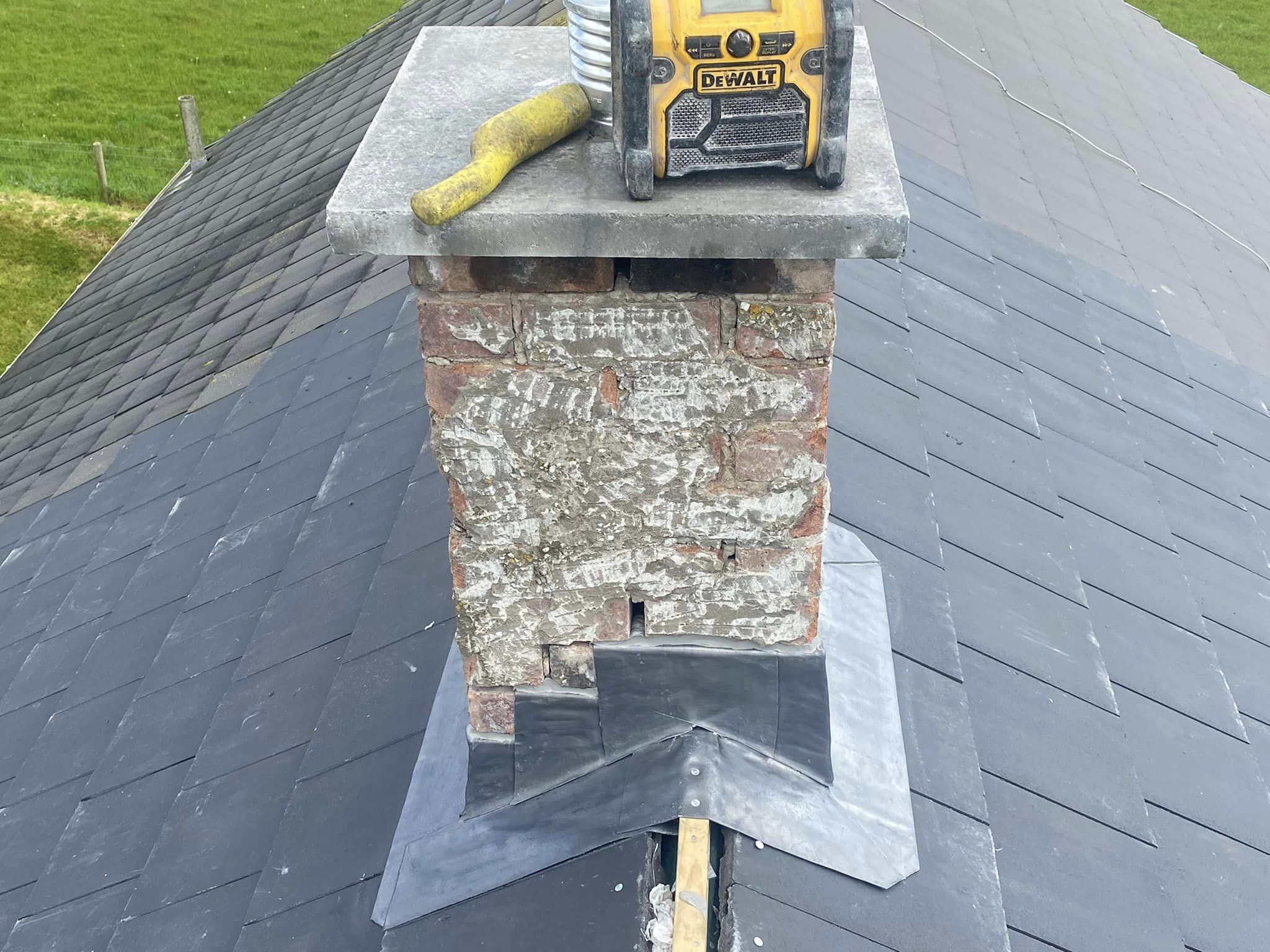 Lead flashing around base of chimney