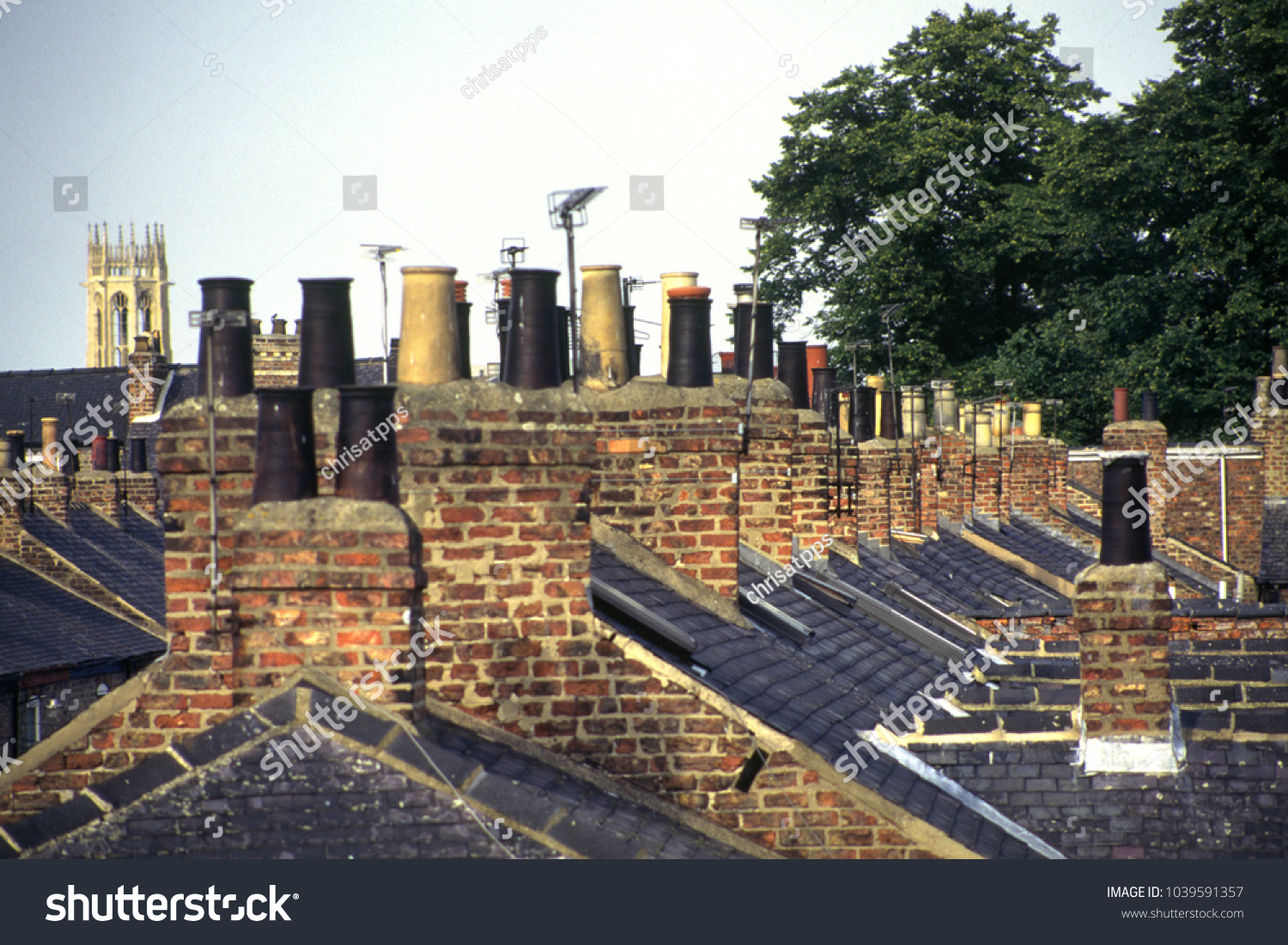 Multiple chimney stacks on terraced houses