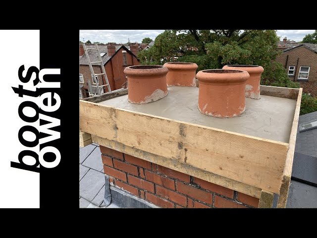 Close-up of chimney mortar flaunching