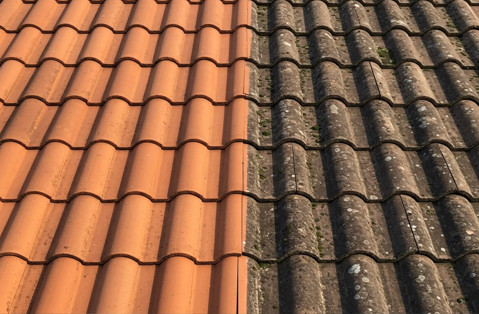 Roof with wind damage and lifted tiles