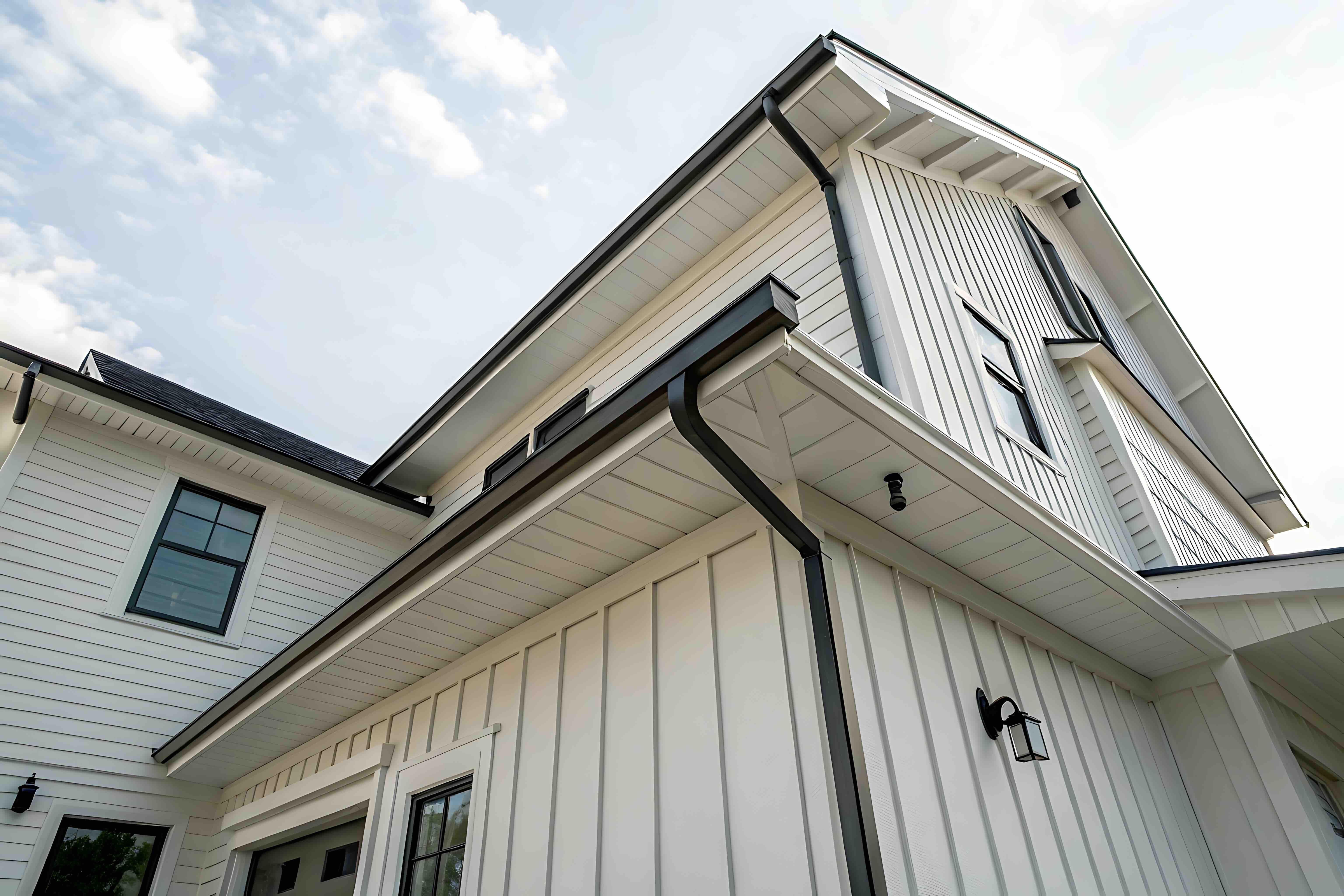 Complete guttering system on house exterior