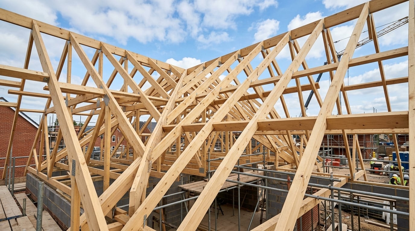 Roofing framework and rafters before tile installation